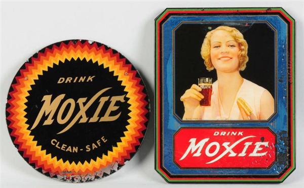 LOT OF 2: GLASS MOXIE SIGNS.                      