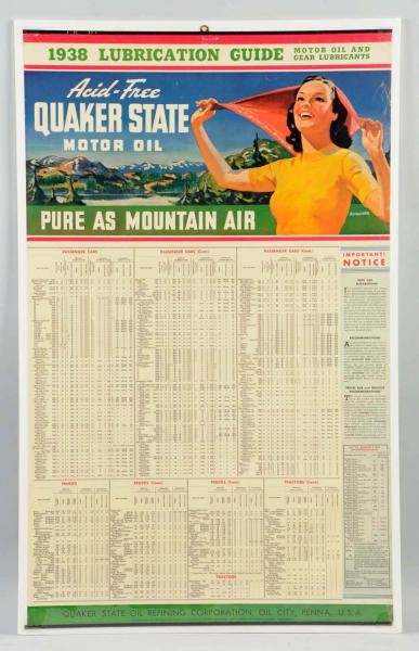 PAPER QUAKER STATE LUBRICATION GUIDE POSTER.      