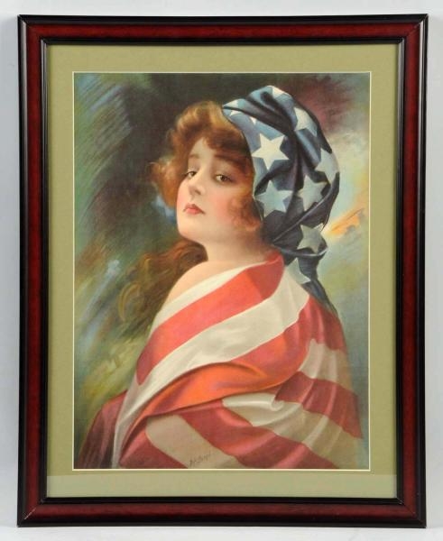 PAPER LITHO GIRL WEARING AMERICAN FLAG.           