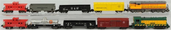 LOT OF 10: AMERICAN FLYER TRAIN ENGINES & CARS.   