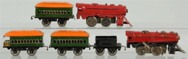 LOT OF 6: TIN LITHO JOY LINE TRAIN ITEMS.         