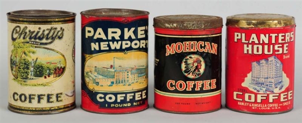 LOT OF 4: ASSORTED 1-POUND COFFEE TINS.           
