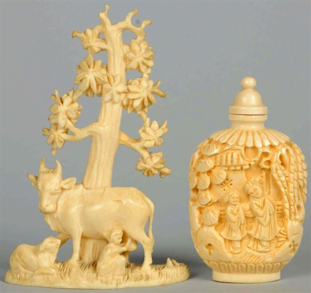 LOT OF 2: CARVED IVORY PIECES.                    