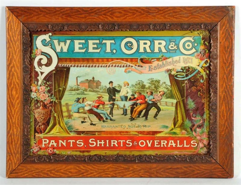 TIN SWEET ORR & COMPANY OVERALLS SIGN.            