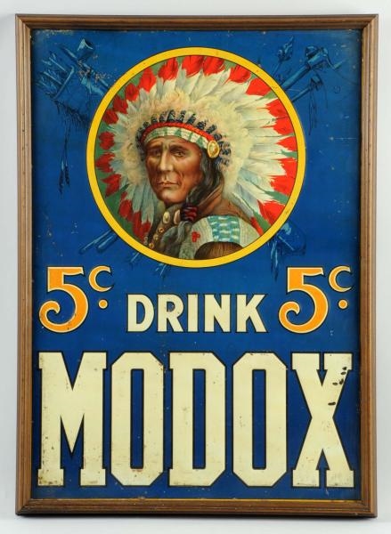 EXTREMELY RARE EMBOSSED TIN MODOX SIGN.           