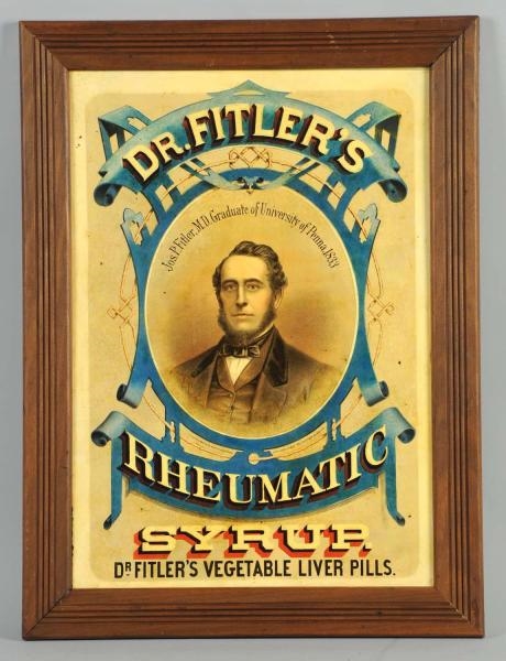 EARLY TIN DR. FITLERS RHEUMATIC SYRUP SIGN.      