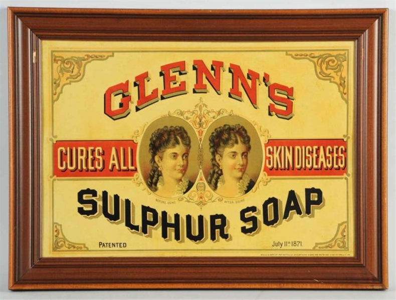 EARLY TIN GLENNS SULFUR SOAP SIGN.               