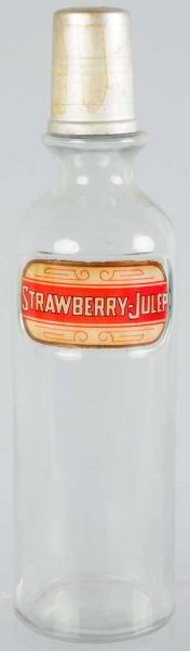 STRAWBERRY-JULEP LABEL UNDER GLASS SYRUP BOTTLE.  