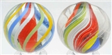 LOT OF 2: BRIGHTLY COLORED ENGLISH SWIRL MARBLES. 