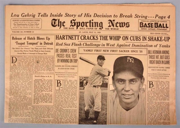 LOT OF 3: 1939 "THE SPORTING NEWS" NEWSPAPERS.    