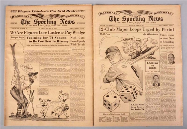 LOT OF 2: 1951 "THE SPORTING NEWS" NEWSPAPERS.    