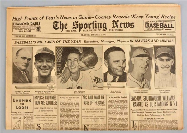 LOT OF 1942 "THE SPORTING NEWS" NEWSPAPERS.       