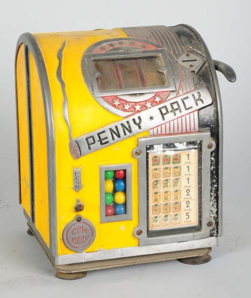 1¢ PENNY PACK GUMBALL VENDOR.                     