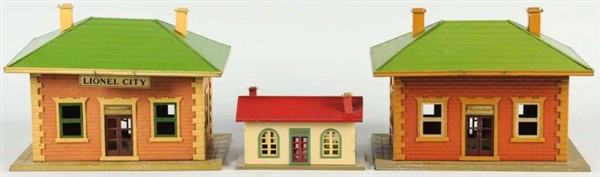 LOT OF 3: TIN LIONEL TRAIN STATIONS.              
