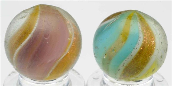 LOT OF 2: RIBBON GLASS LUTZ MARBLES.              