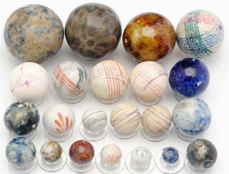 LOT OF APPROX. 22: CHINA & STONEWARE MARBLES.     