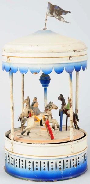 HAND-PAINTED TIN DOLL COMPANY CAROUSEL TOY.       