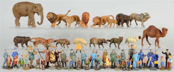 LOT OF APPROX. 20 COMPOSITION ANIMALS & FIGURES.  