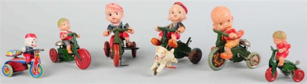 LOT OF 6: TIN & CELLULOID CYCLE WIND-UP TOYS.     