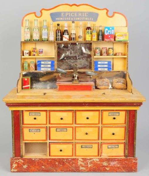 LARGE WOODEN GROCERY DISPLAY UNIT.                