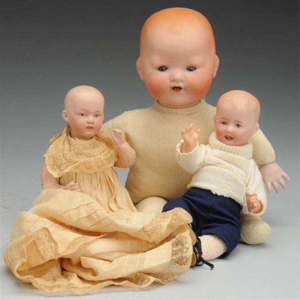 LOT OF 3 BISQUE BABY DOLLS.                       
