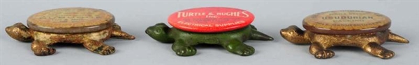 LOT OF3 CAST IRON ADVERTISING TURTLE PAPERWEIGHTS 