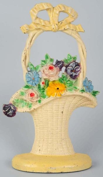 CAST IRON MIXED FLOWERS IN FRENCH BASKET DOORSTOP 