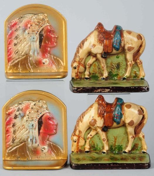CAST IRON INDIAN & HORSE WITH SADDLE BOOKENDS.    