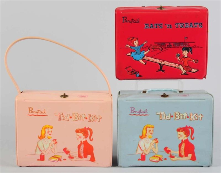 LOT OF 3: VINYL PONYTAIL LUNCH BOXES.             