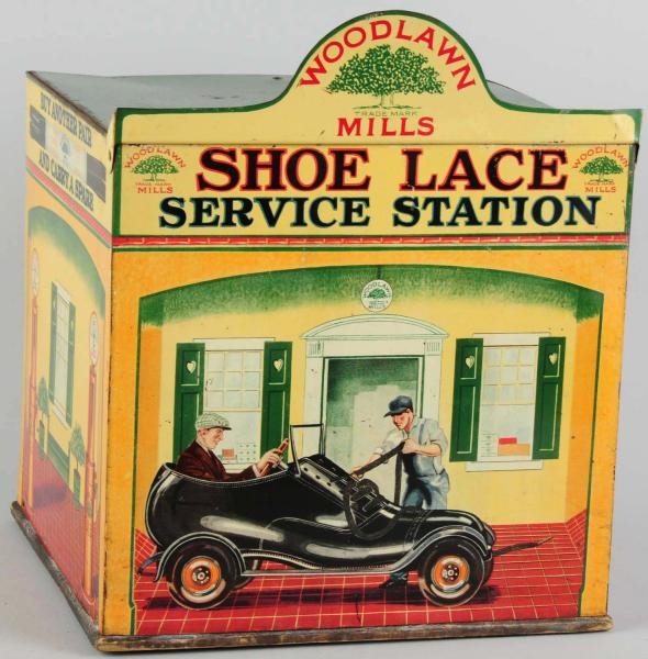 TIN SHOE LACE SERVICE STATION DISPLAY.            