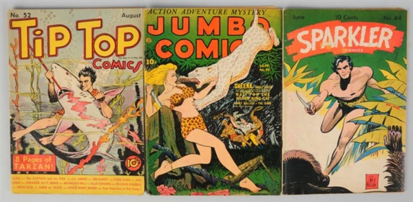 LOT OF 3: 1940S TARZAN & JUNGLE COMIC BOOKS.      