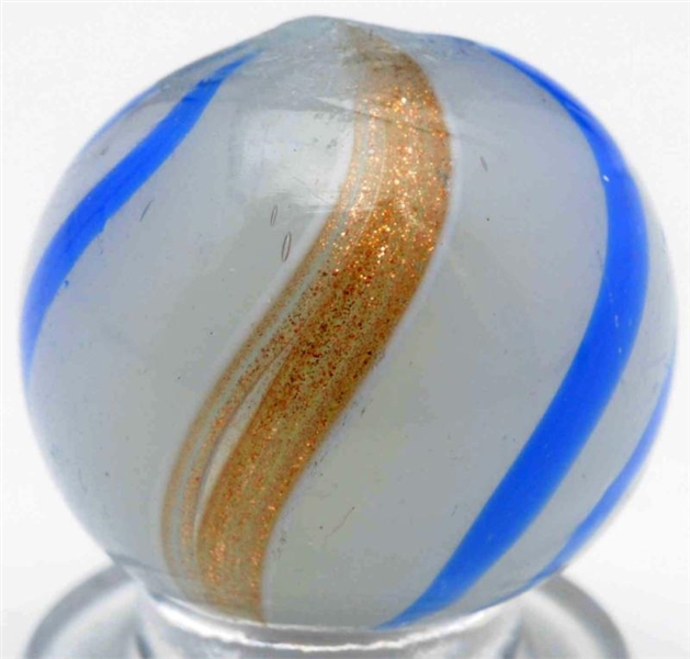 WHITE SEMI-OPAQUE BANDED LUTZ MARBLE.             