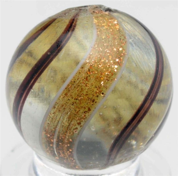 CLEAR GLASS BANDED LUTZ MARBLE.                   