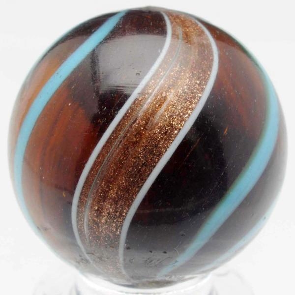 DARK AMBER GLASS BANDED LUTZ MARBLE.              