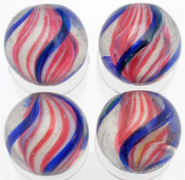 LOT OF 4: SAME CANE SOLID CORE SWIRL MARBLES.     
