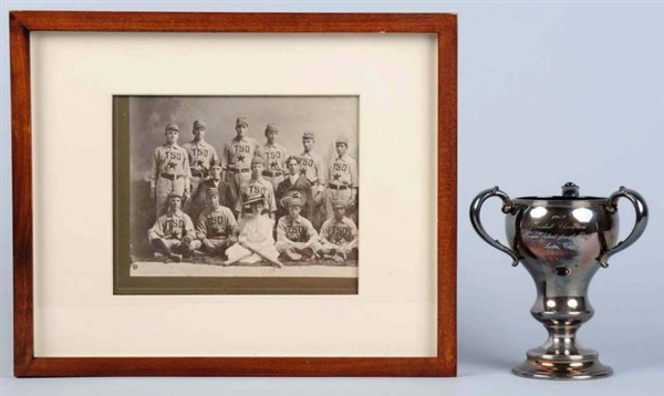 SILVER-PLATED 1903 LOVING CUP & FRAMED PHOTOGRAPH 