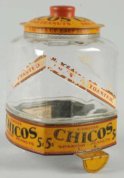 1930S CHICOS PEANUTS JAR, LID, & BASE.            