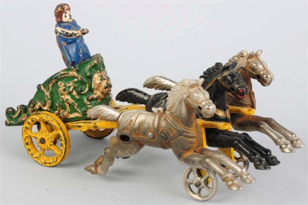 CAST IRON HORSE-DRAWN CHARIOT TOY.                