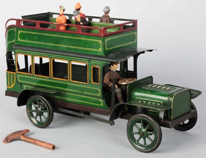TIN LITHO BING DOUBLE DECKER BUS WIND-UP TOY.     