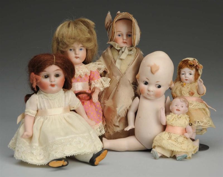 LOT OF 6 GERMAN ALL BISQUE DOLLS.                 