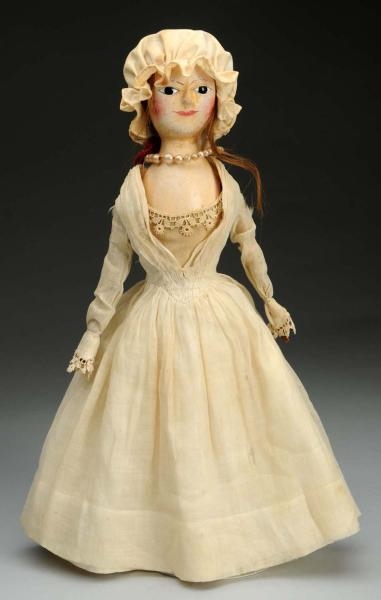 EARLY QUEEN ANNE WOOD LADY DOLL.                  