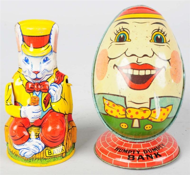 LOT OF 2: TIN LITHO CHEIN CHARACTER STILL BANKS.  