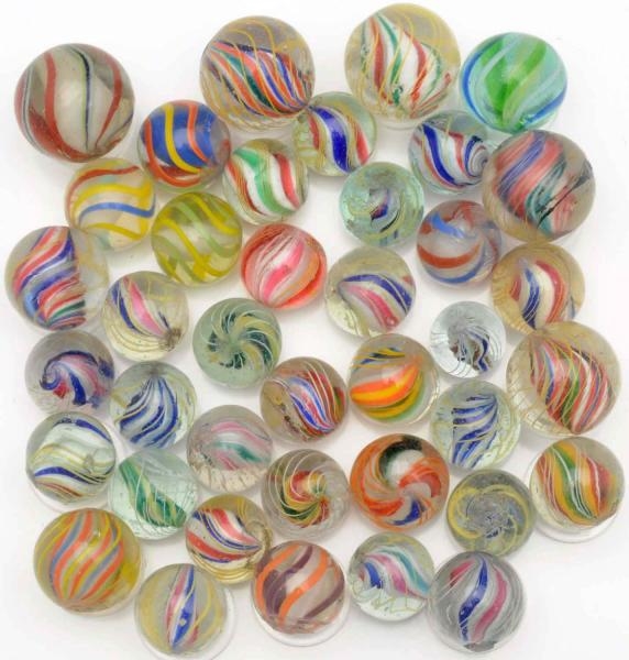 LOT OF 40: SOLID CORE SWIRL MARBLES.              