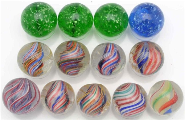LOT OF 13: ASSORTED HANDMADE MARBLES.             