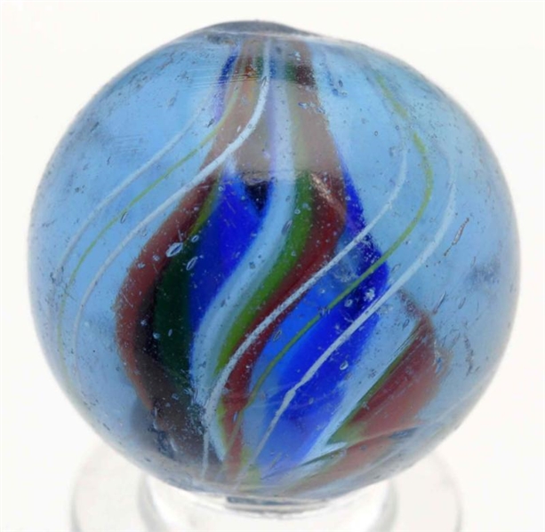 BLUE GLASS DIVIDED CORE SWIRL MARBLE.             