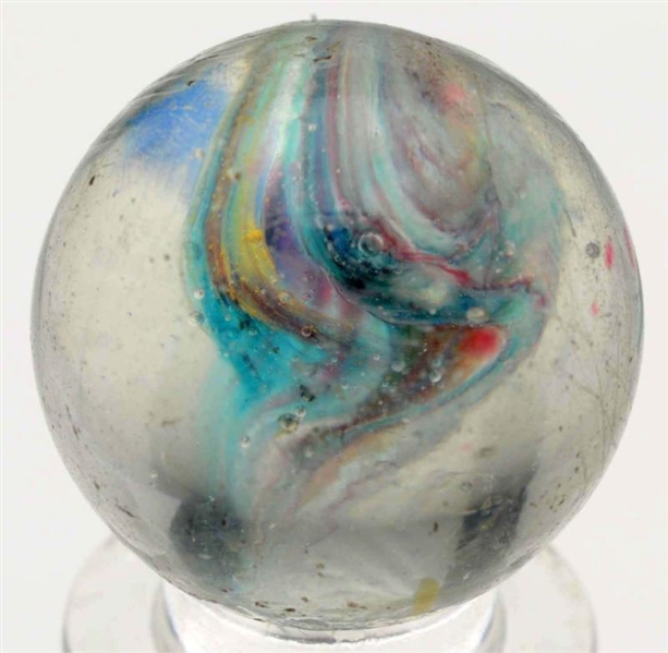SINGLE PONTIL FLAMING END OF DAY CLOUD MARBLE.    