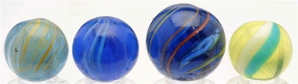 LOT OF 4: BANDED TRANSPARENT SWIRL MARBLES.       