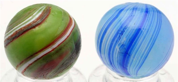 LOT OF 2: HANDMADE BANDED SWIRL MARBLES.          