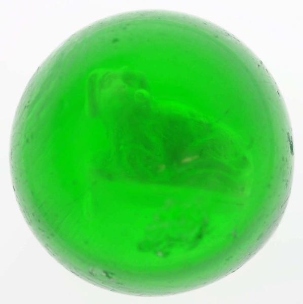 GREEN GLASS DOG SULPHIDE MARBLE.                  