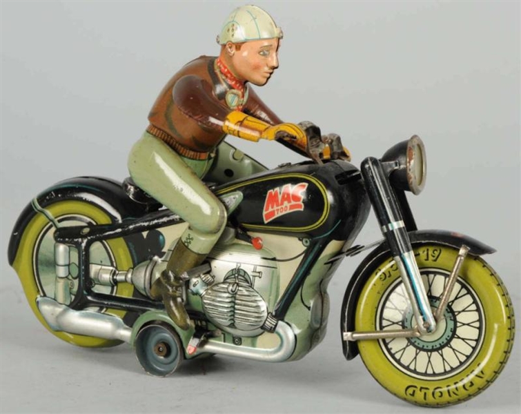 TIN LITHO ARNOLD MAC 700 MOTORCYCLE WIND-UP TOY.  